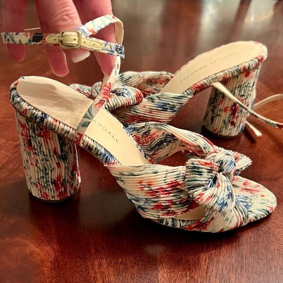 NWOB Loeffler Randall Camellia Floral Print Pleated Heels Sandals Shoes Size 9 - Picture 1 of 6